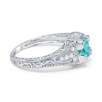 Vintage Design Solitaire Wedding Ring Simulated Paraiba Tourmaline CZ 925 Sterling Silver
